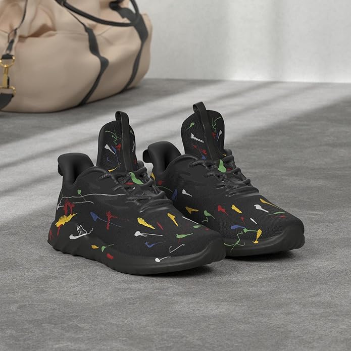 Paint-splatter running shoes sole view